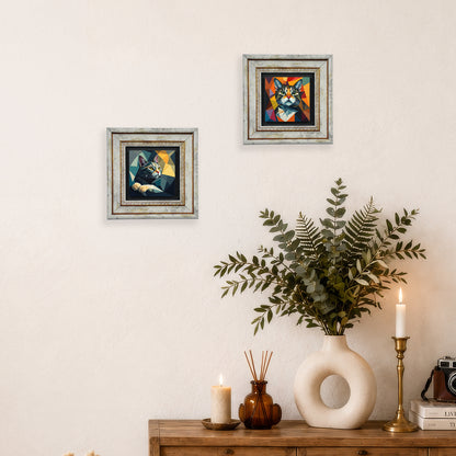 Geometry Cats Duo Vintage Stone Wall Art Set