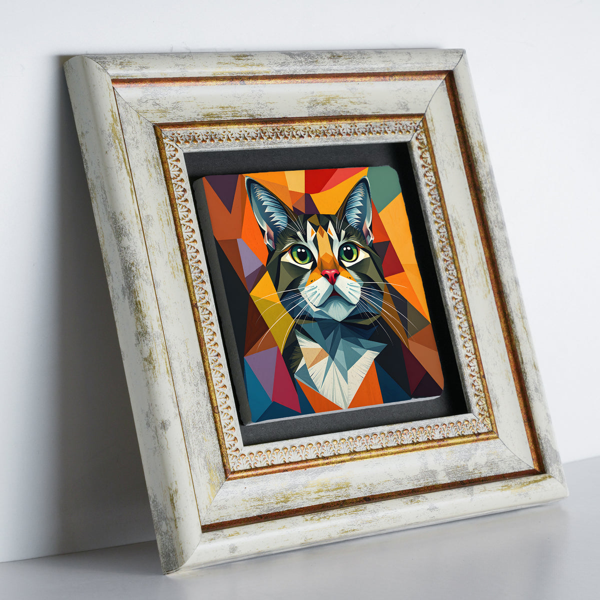 Geometry Cats Duo Vintage Stone Wall Art Set