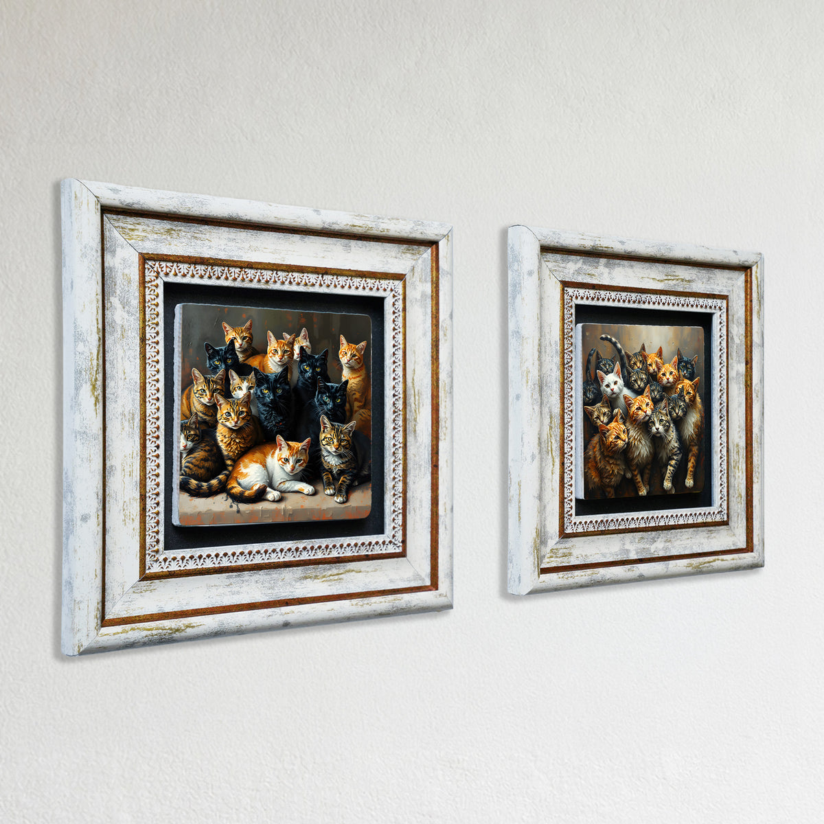 Gang of Cats Duo Vintage Stone Wall Art Set