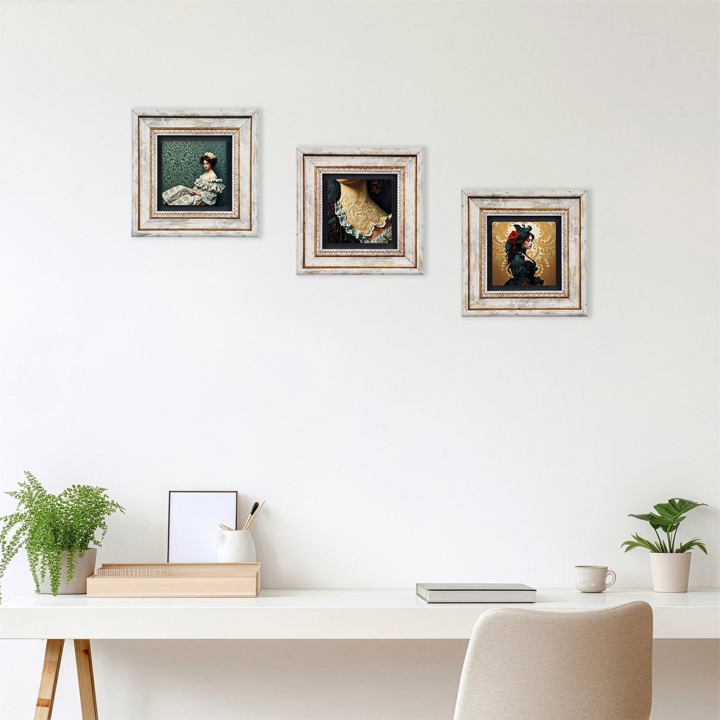Victorian Era Trio Vintage Framed Wall Art