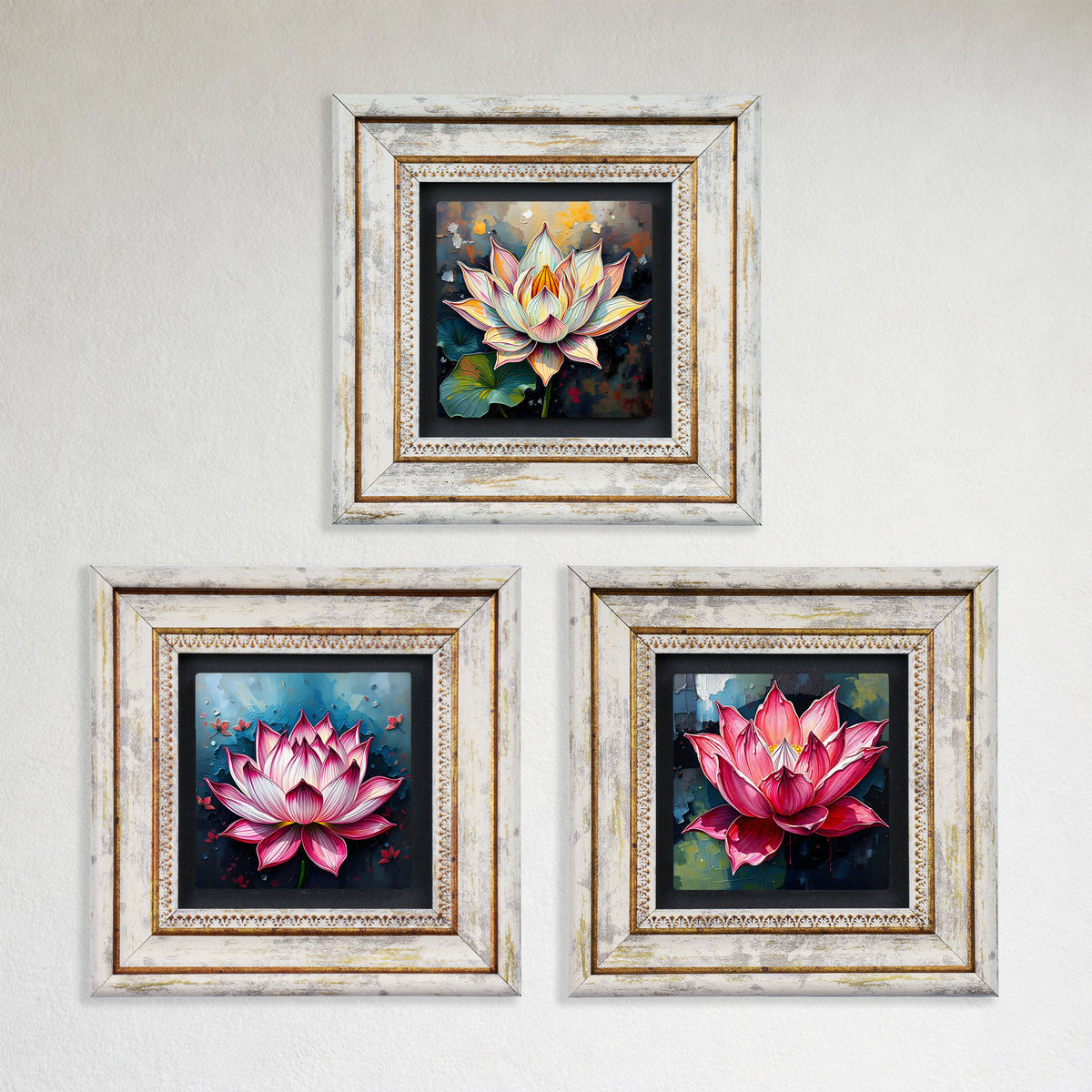 Lotus Flower Trio Vintage Stone Wall Art