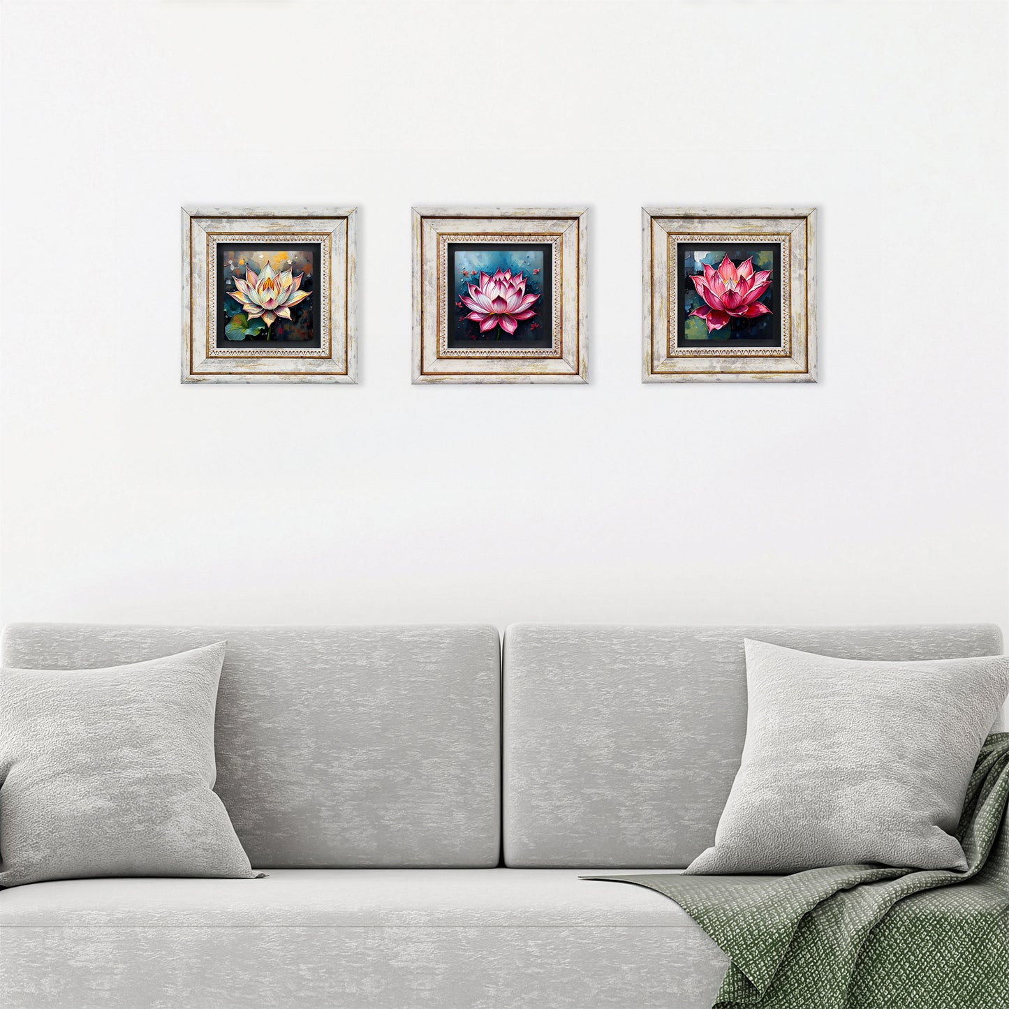 Lotus Flower Trio Vintage Stone Wall Art