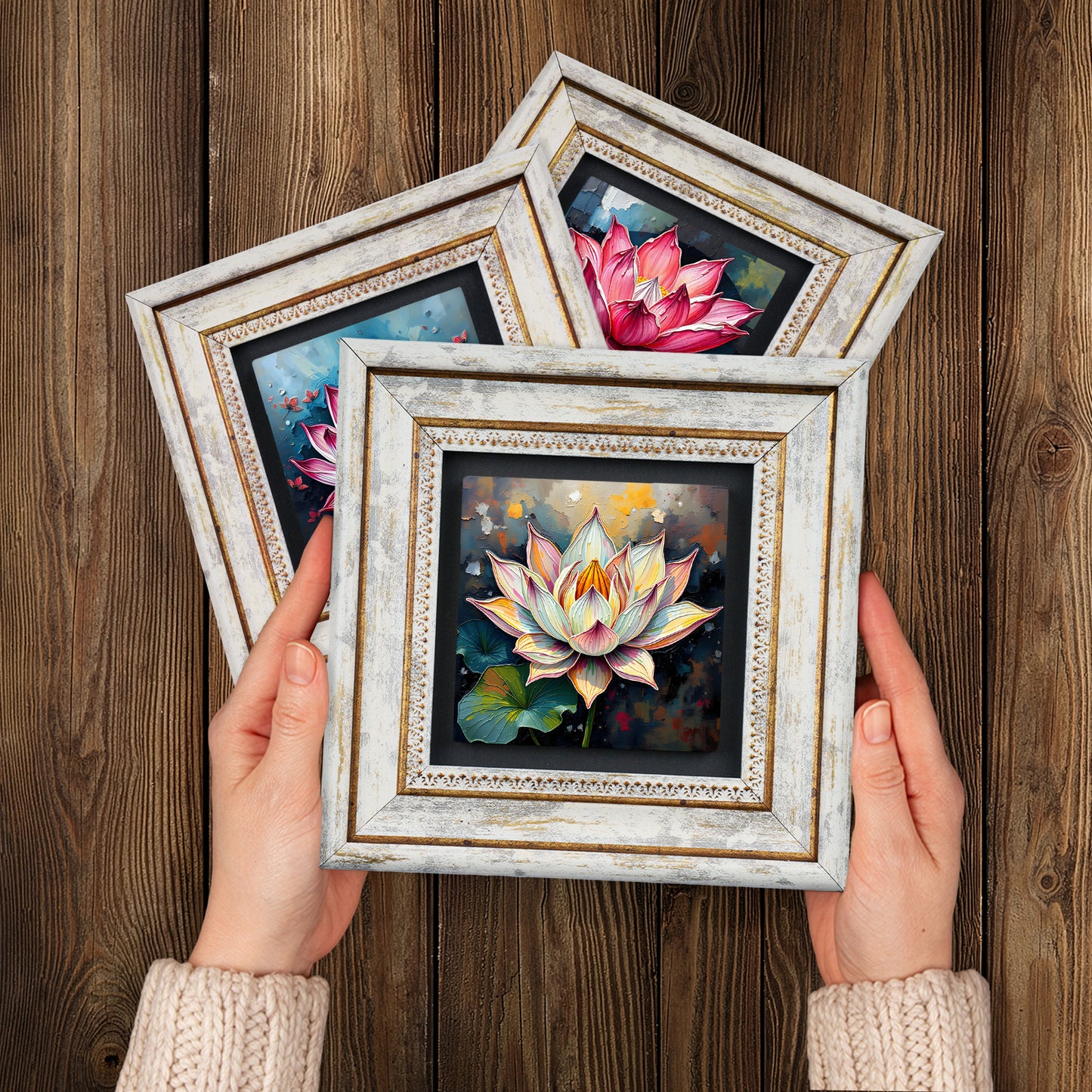 Lotus Flower Trio Vintage Stone Wall Art