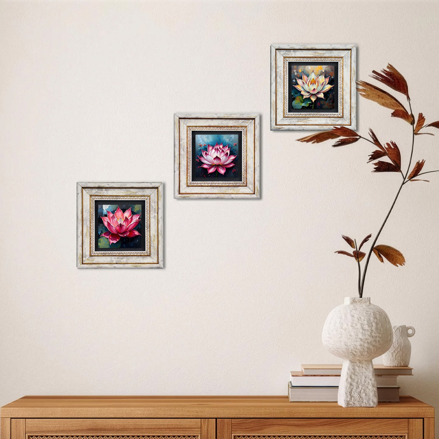 Lotus Flower Trio Vintage Stone Wall Art