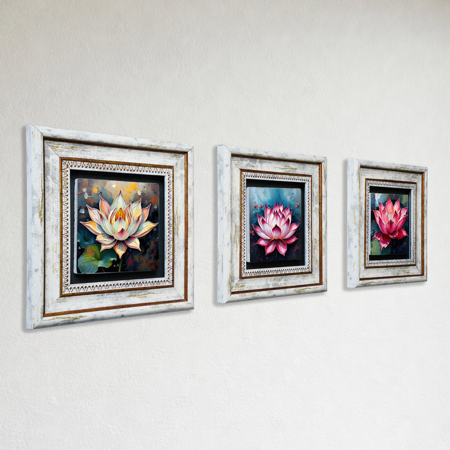 Lotus Flower Trio Vintage Stone Wall Art