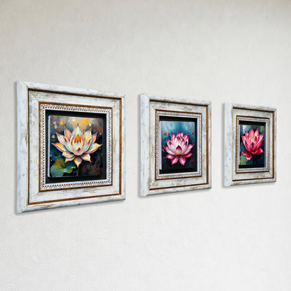 Lotus Flower Trio Vintage Stone Wall Art