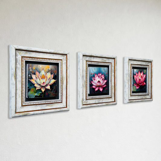 Lotus Flower Trio Vintage Stone Wall Art