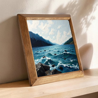 Serene Coastal Waters Natural Stone Wall Art