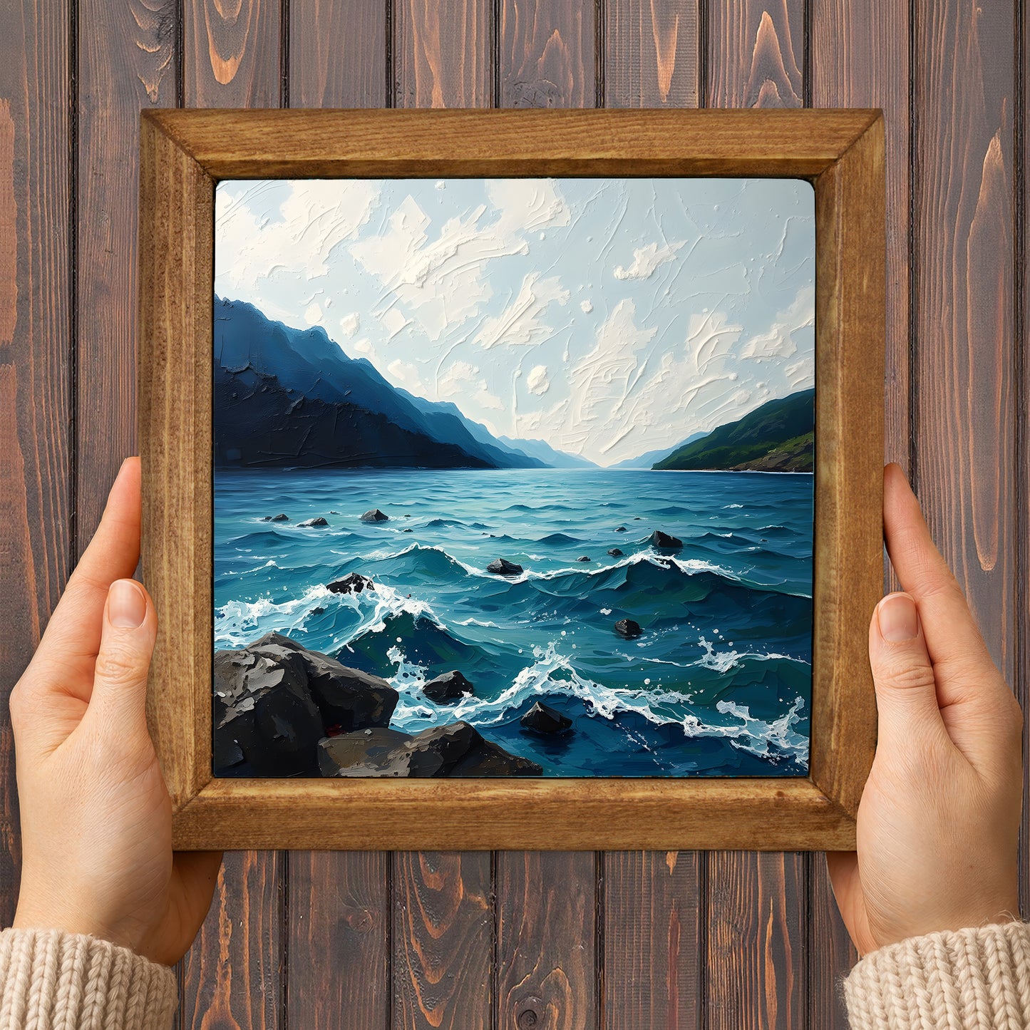 Serene Coastal Waters Natural Stone Wall Art
