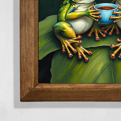 Frogs Having Tea Natural Stone Wall Art