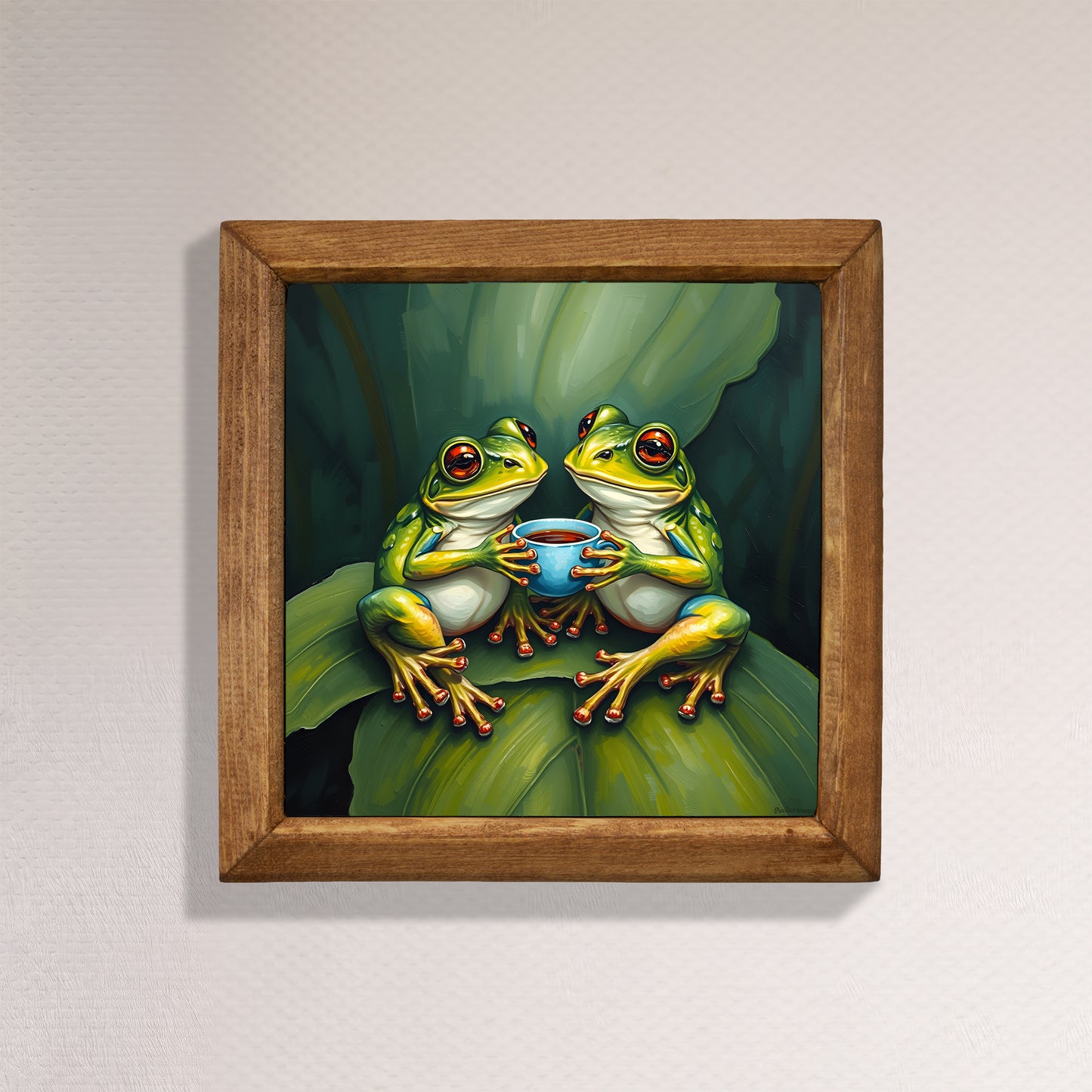 Frogs Having Tea Natural Stone Wall Art