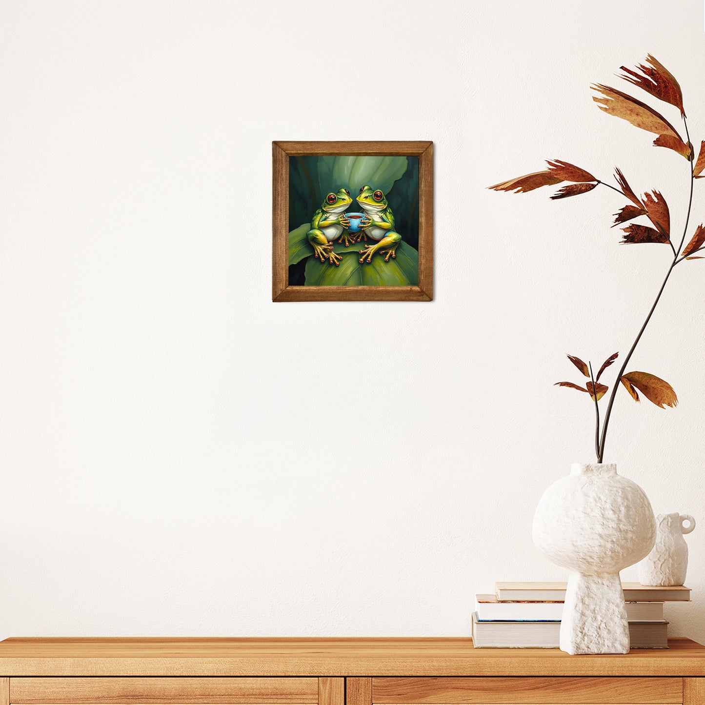 Frogs Having Tea Natural Stone Wall Art