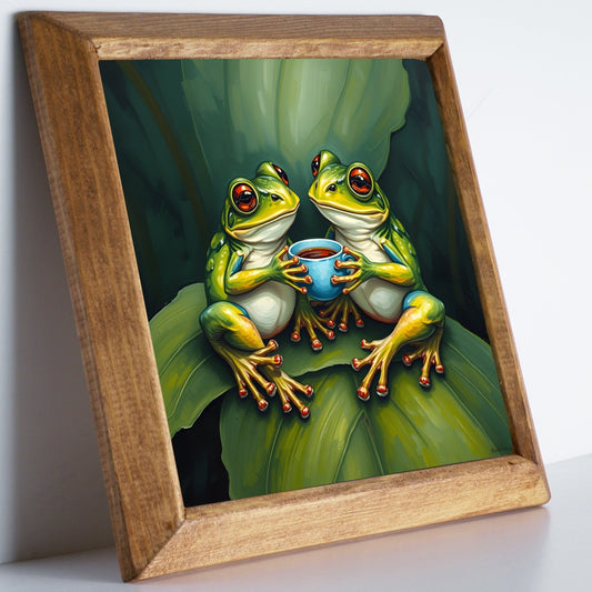 Frogs Having Tea Natural Stone Wall Art