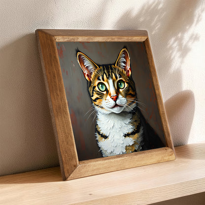 Cute Cat Portrait Natural Stone Wall Art