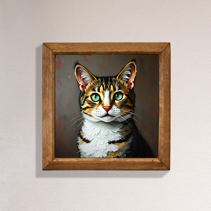 Cute Cat Portrait Natural Stone Wall Art
