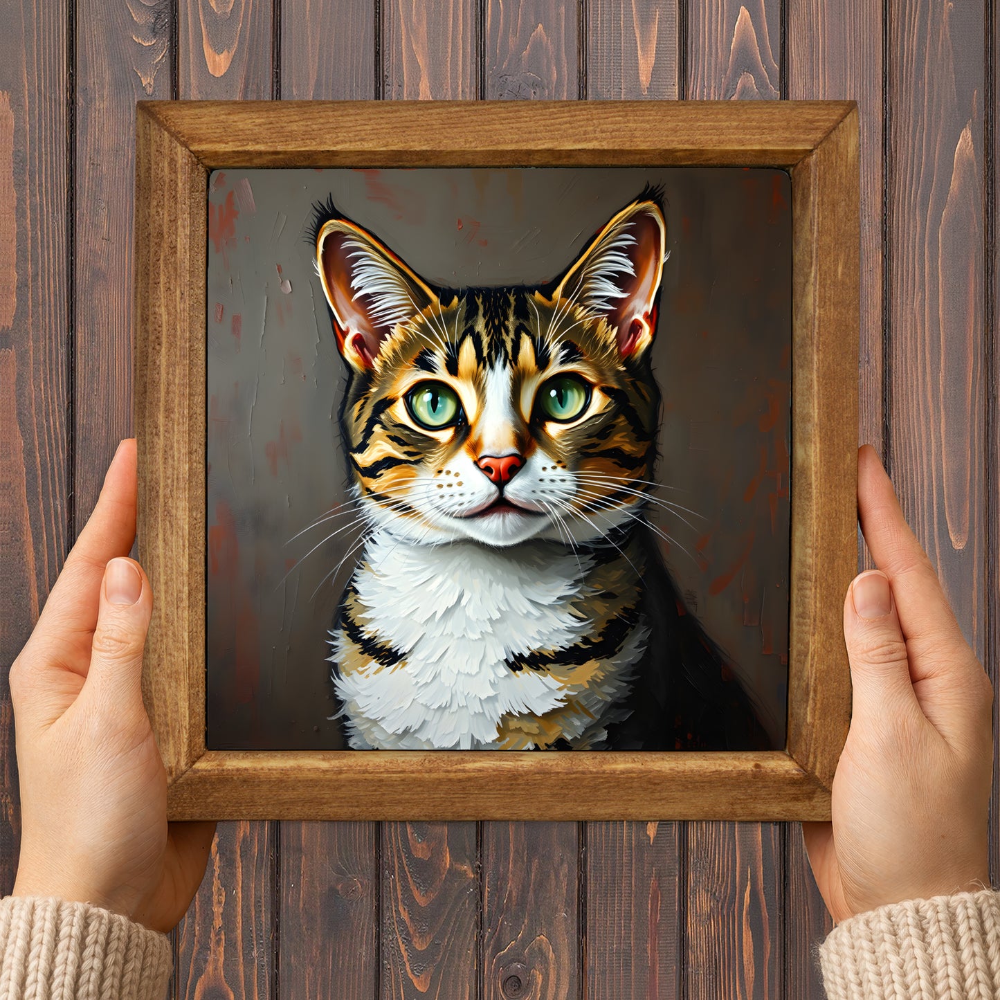 Cute Cat Portrait Natural Stone Wall Art