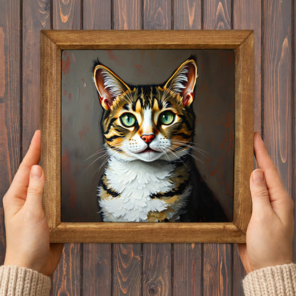 Cute Cat Portrait Natural Stone Wall Art