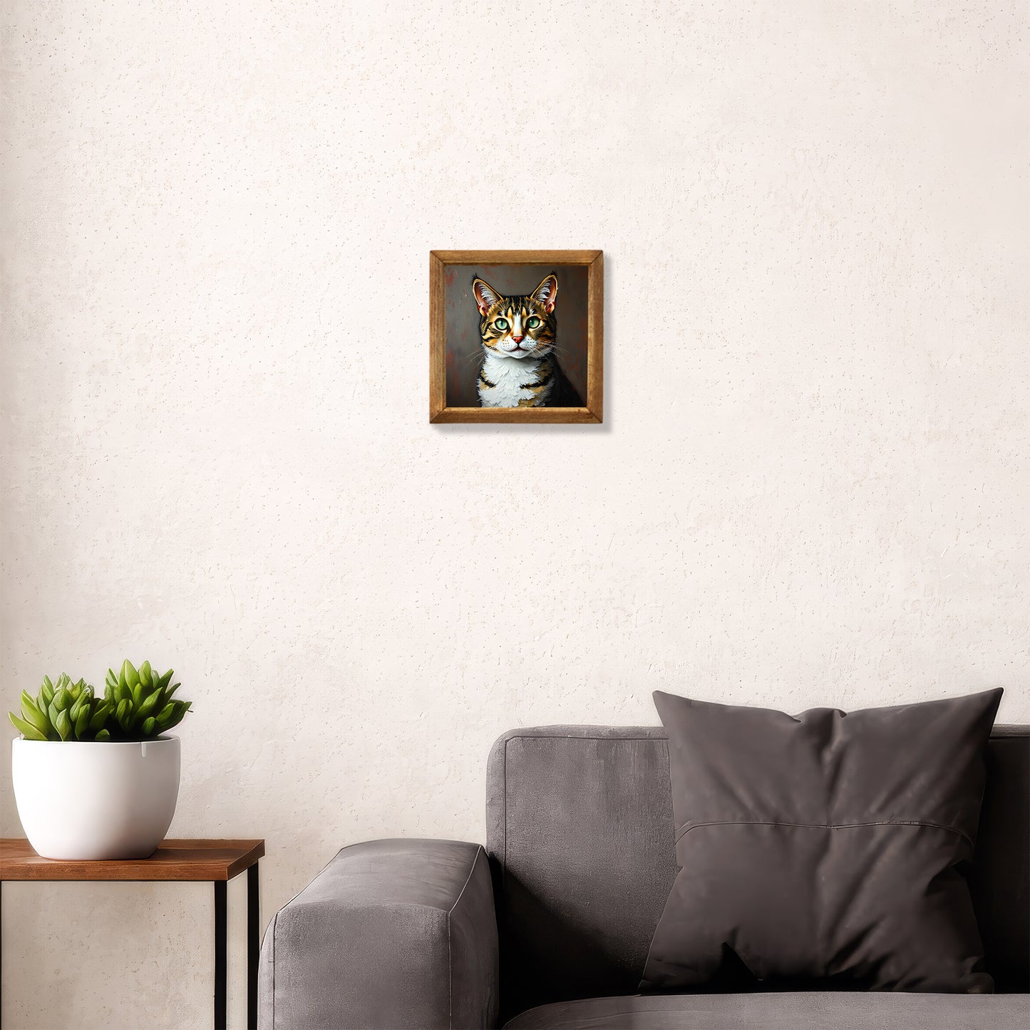 Cute Cat Portrait Natural Stone Wall Art