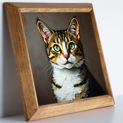Cute Cat Portrait Natural Stone Wall Art