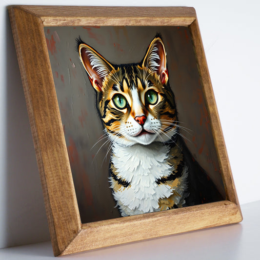 Cute Cat Portrait Natural Stone Wall Art