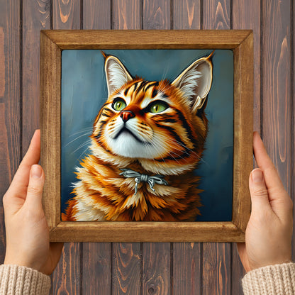 Ginger Cat Portrait Natural Stone Wall Art