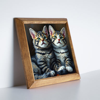 Twin Kitten Portrait Natural Stone Wall Art