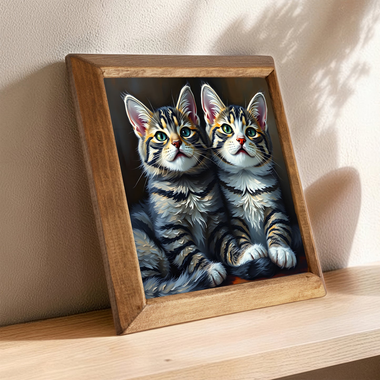 Twin Kitten Portrait Natural Stone Wall Art