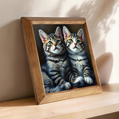 Twin Kitten Portrait Natural Stone Wall Art