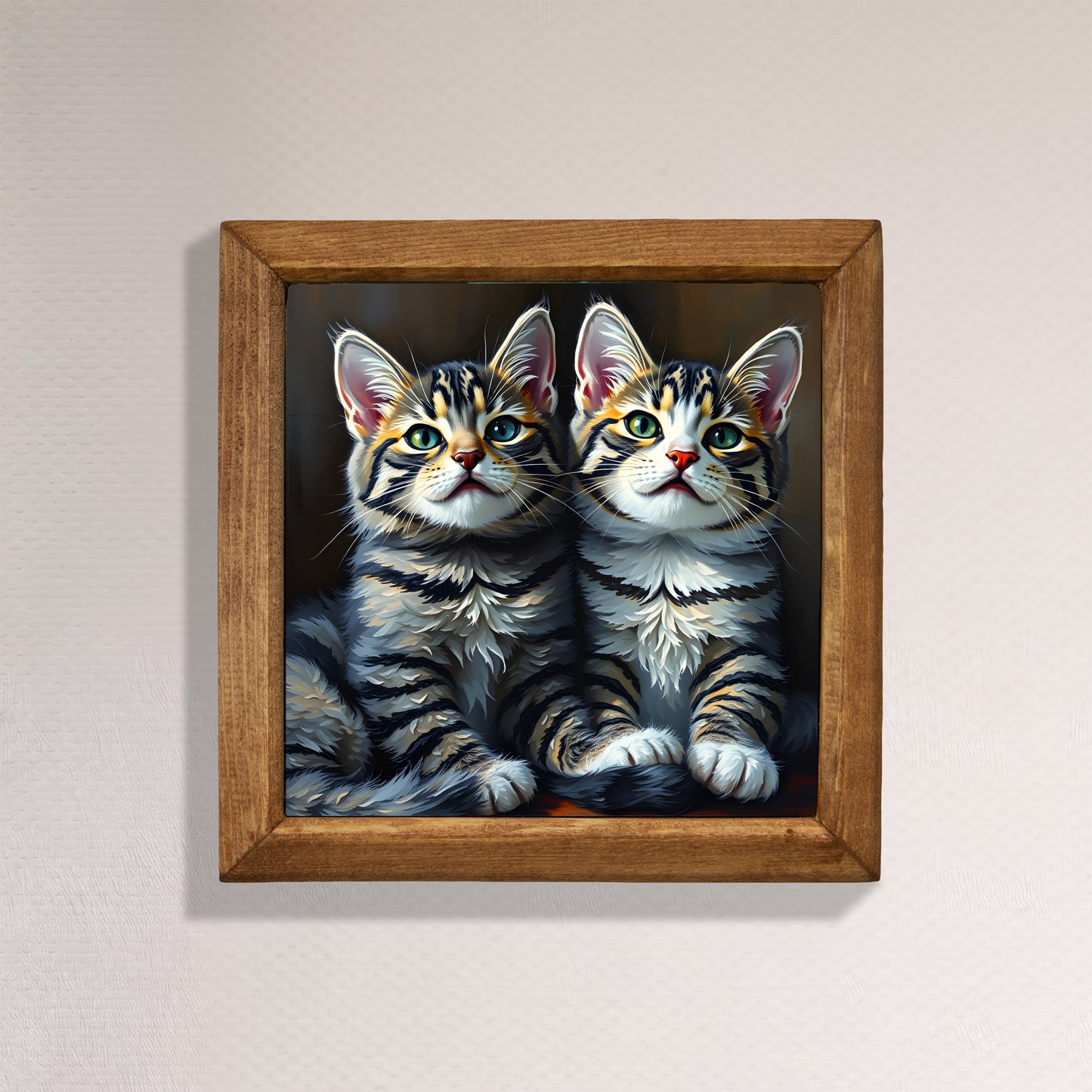 Twin Kitten Portrait Natural Stone Wall Art
