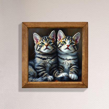 Twin Kitten Portrait Natural Stone Wall Art