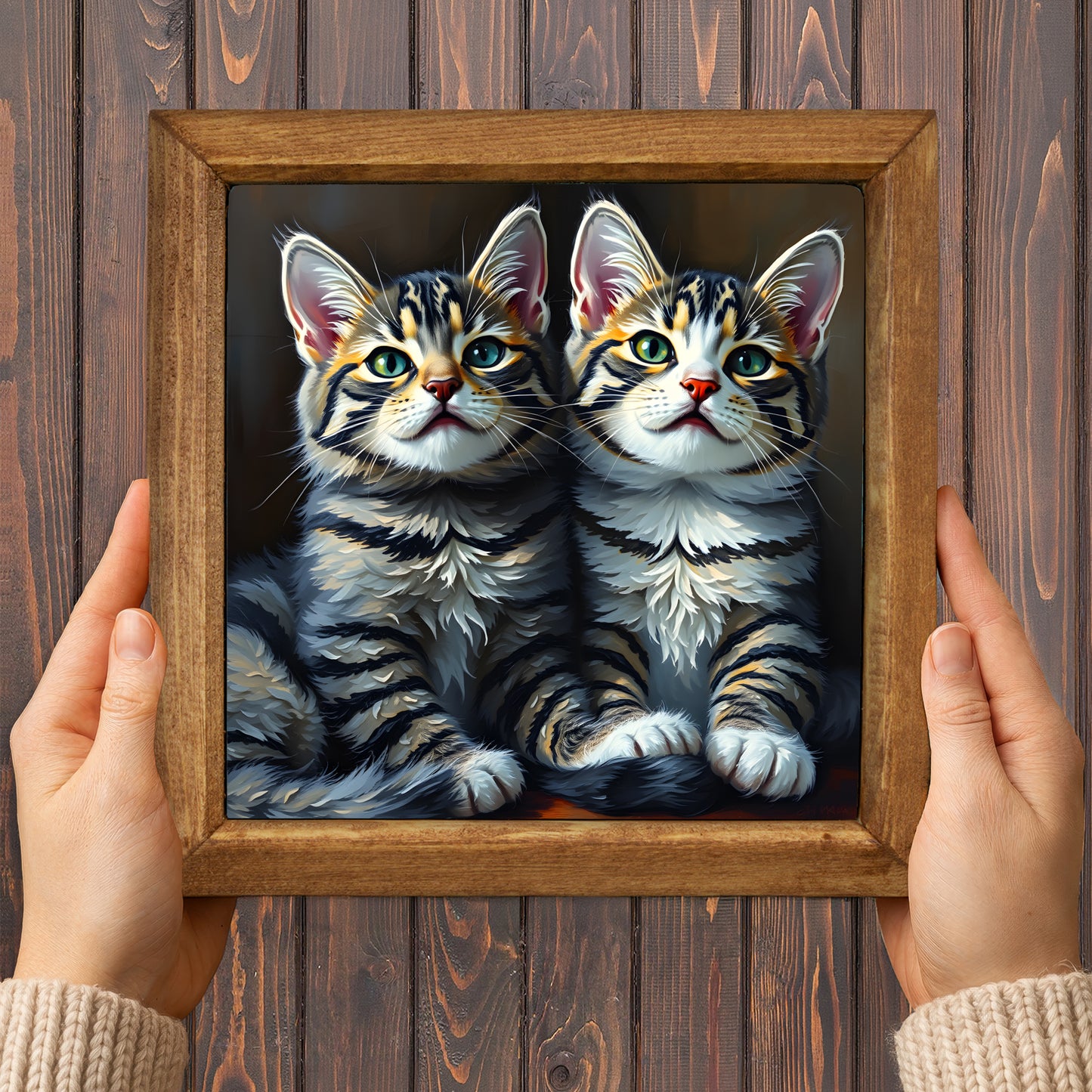 Twin Kitten Portrait Natural Stone Wall Art
