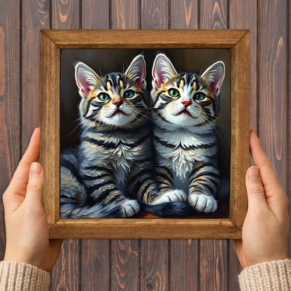 Twin Kitten Portrait Natural Stone Wall Art