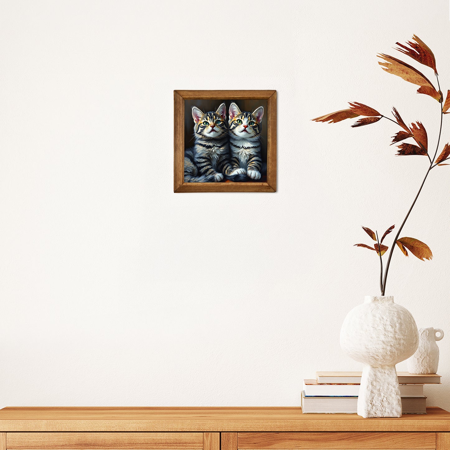 Twin Kitten Portrait Natural Stone Wall Art
