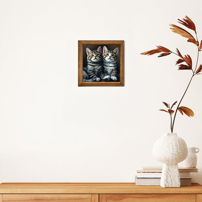 Twin Kitten Portrait Natural Stone Wall Art