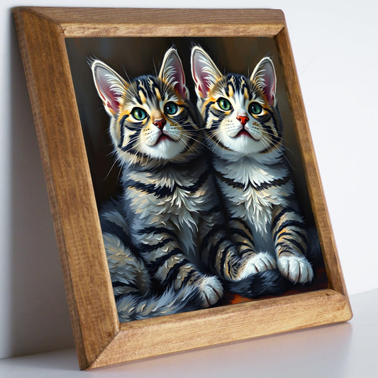 Twin Kitten Portrait Natural Stone Wall Art