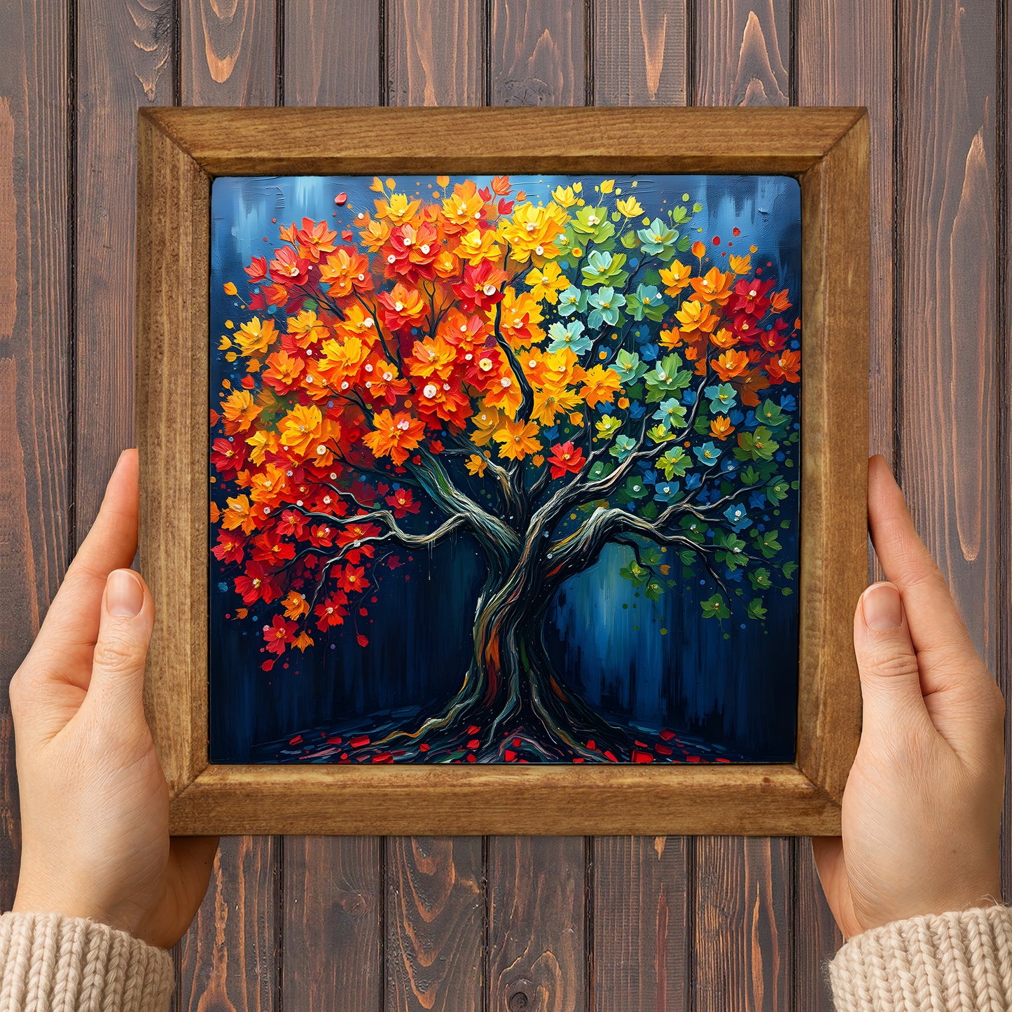 Colourful Tree of Life Seasons Natural Stone Wall Art