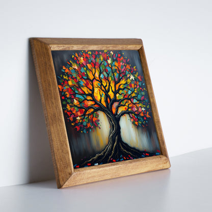 Kaleidoscope Tree Framed Stone Wall Art