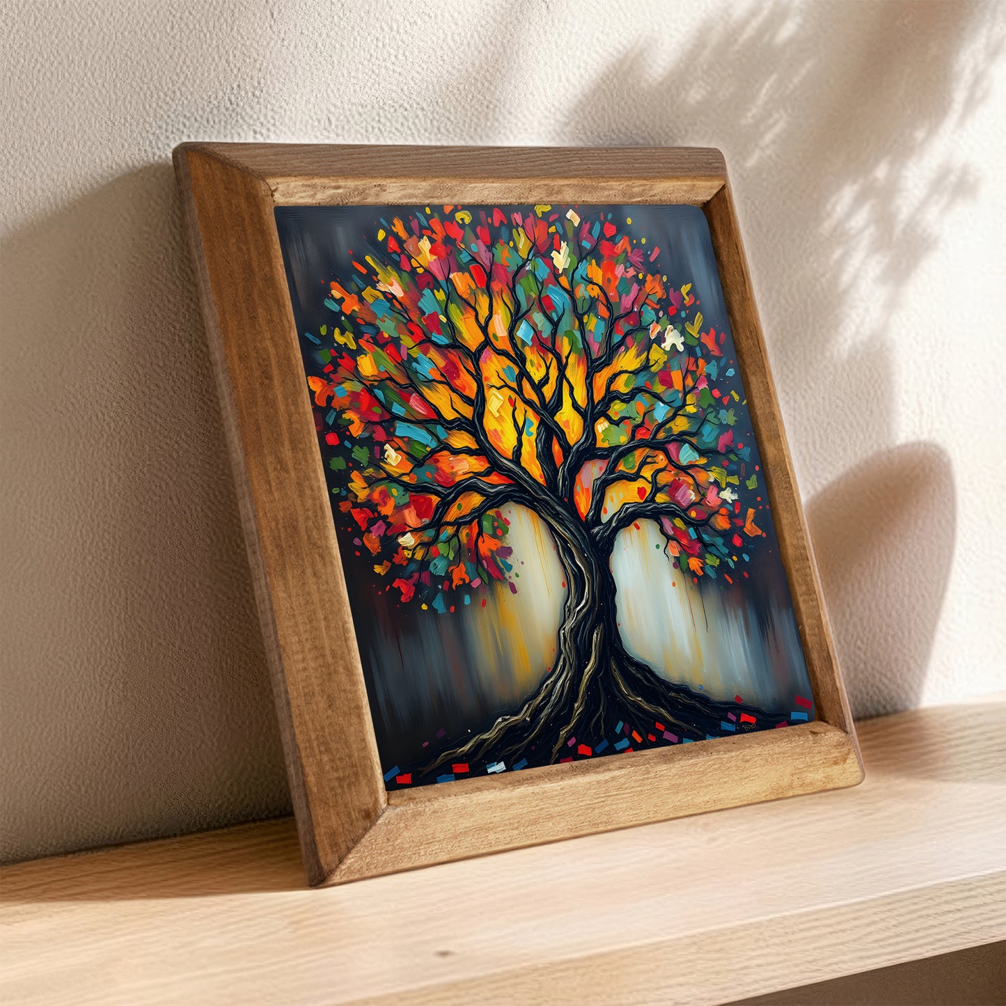 Kaleidoscope Tree Framed Stone Wall Art
