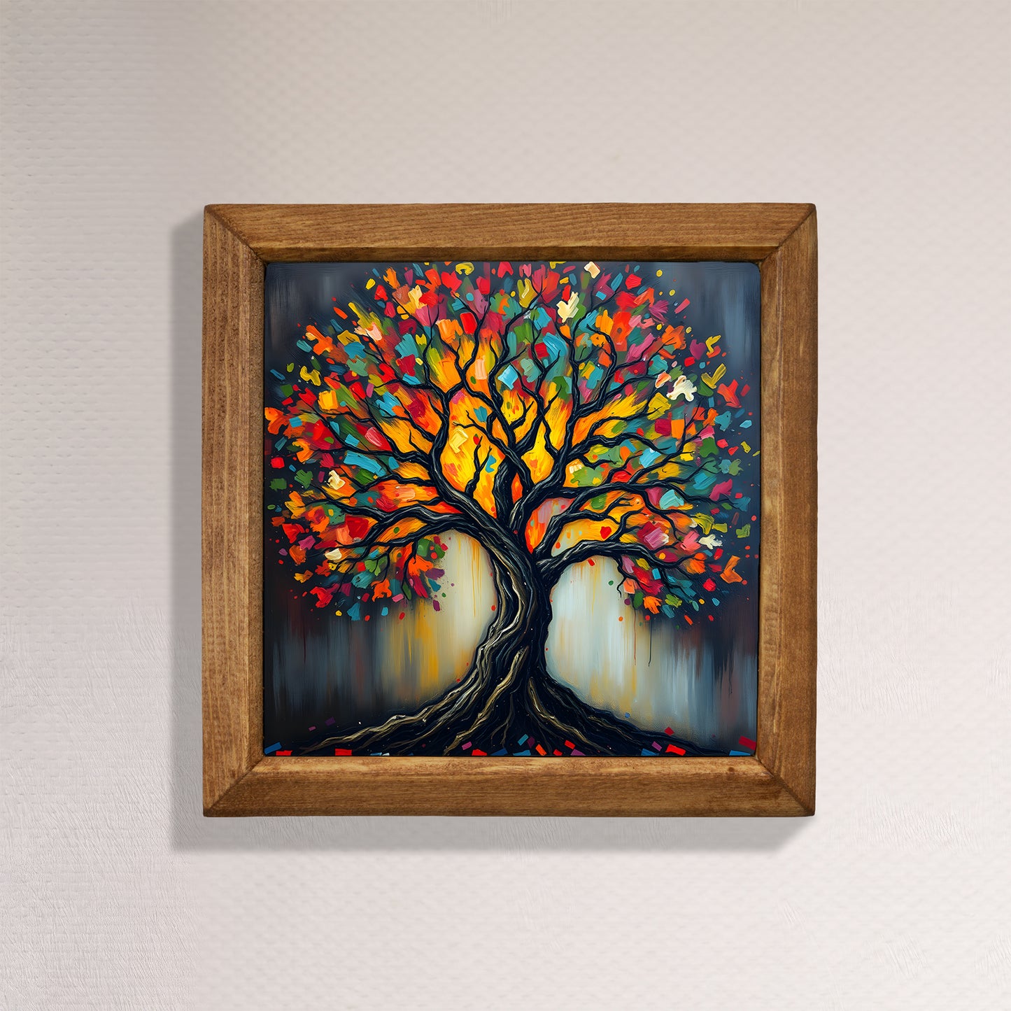 Kaleidoscope Tree Framed Stone Wall Art