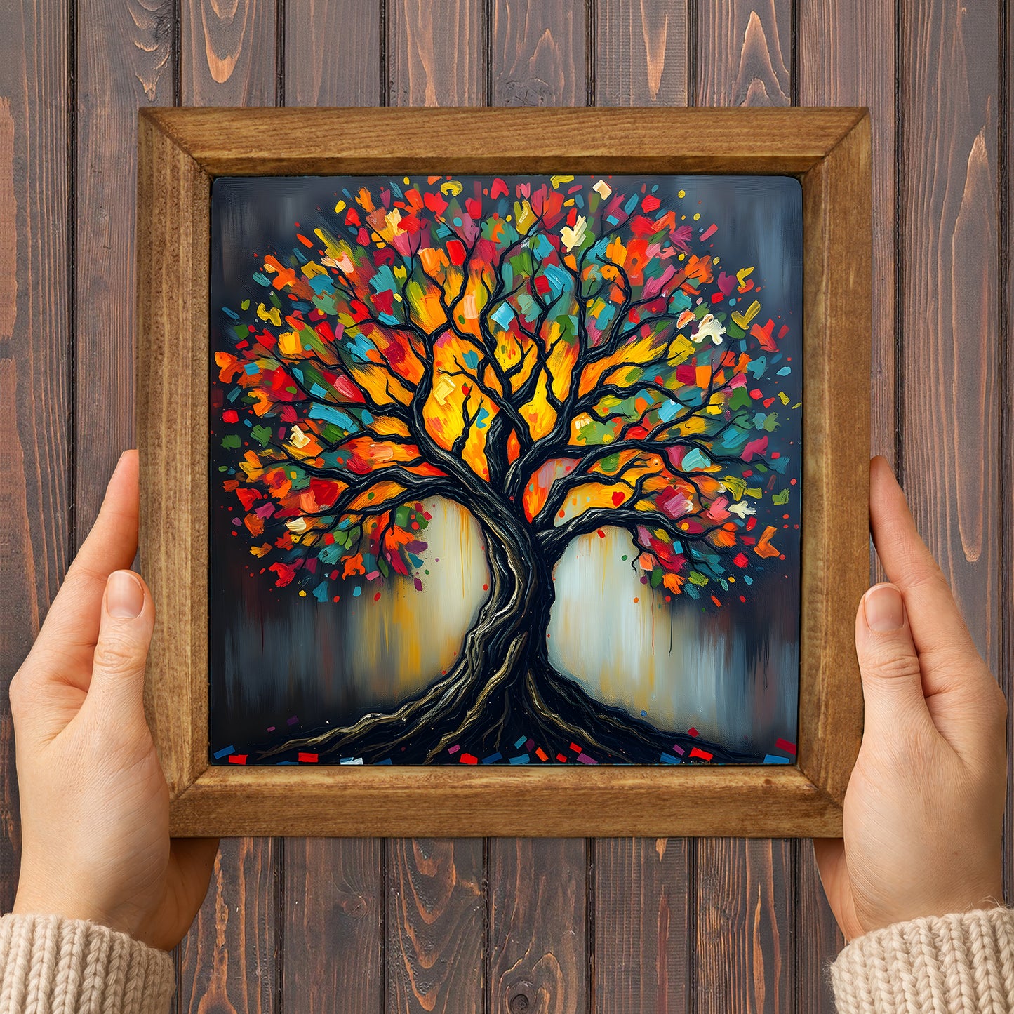 Kaleidoscope Tree Framed Stone Wall Art