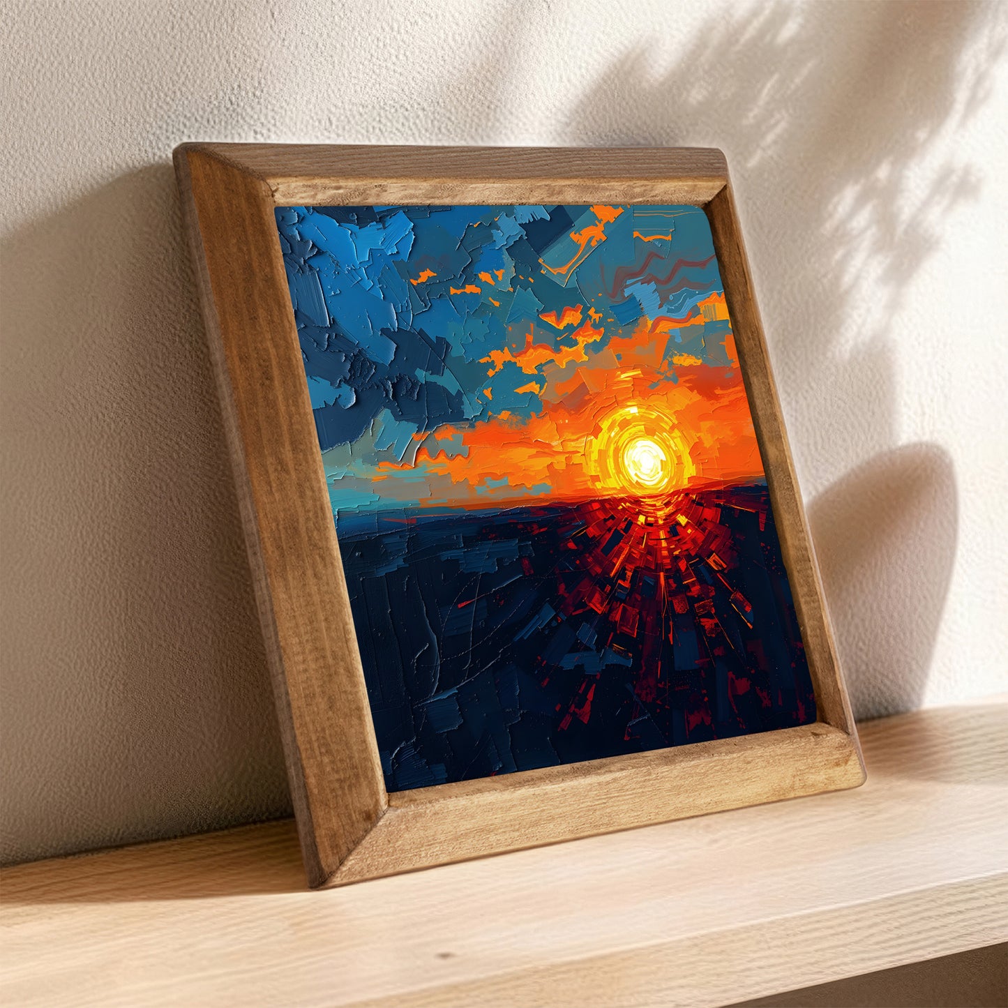 Crimson Dusk Framed Stone Wall Art