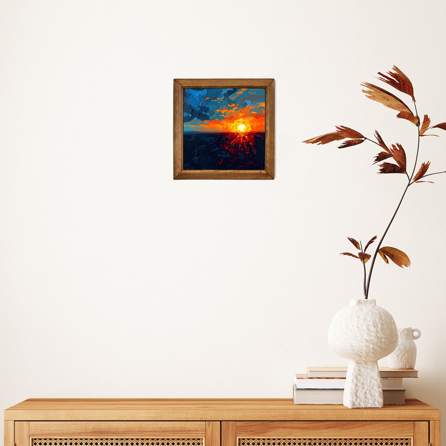 Crimson Dusk Framed Stone Wall Art