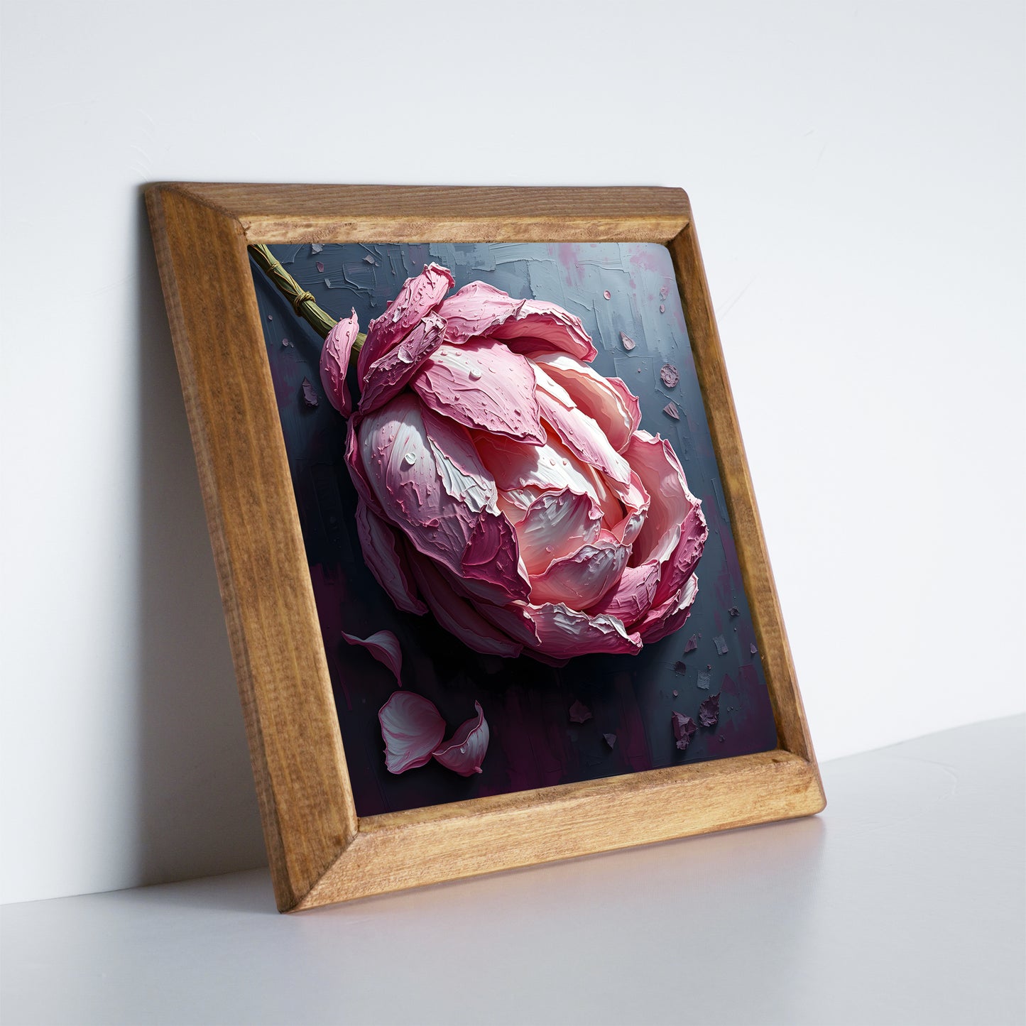 Peony Duo Natural Stone Wall Art – Wood Frame Set