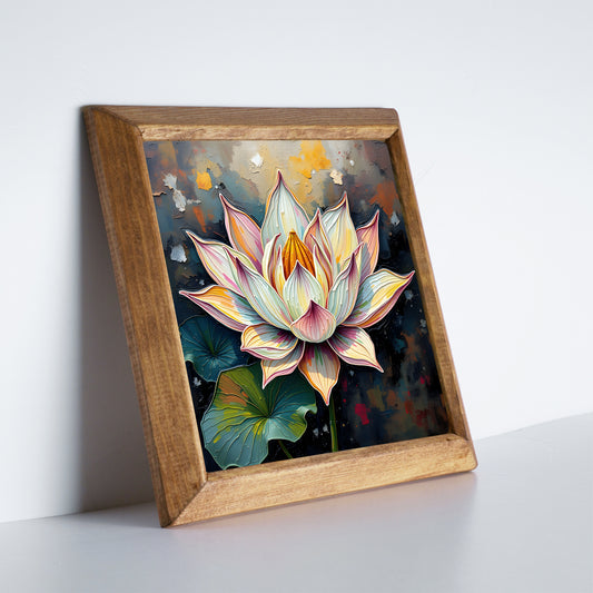 Lotus in Bloom Natural Stone Wall Art – Wood Frame