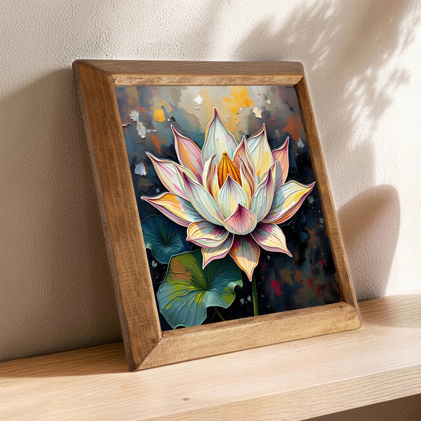 Lotus in Bloom Natural Stone Wall Art – Wood Frame