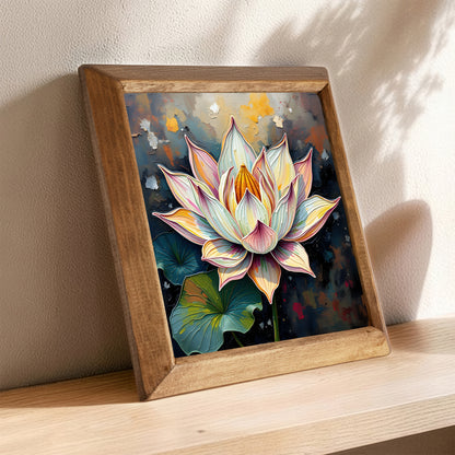 Lotus in Bloom Natural Stone Wall Art – Wood Frame