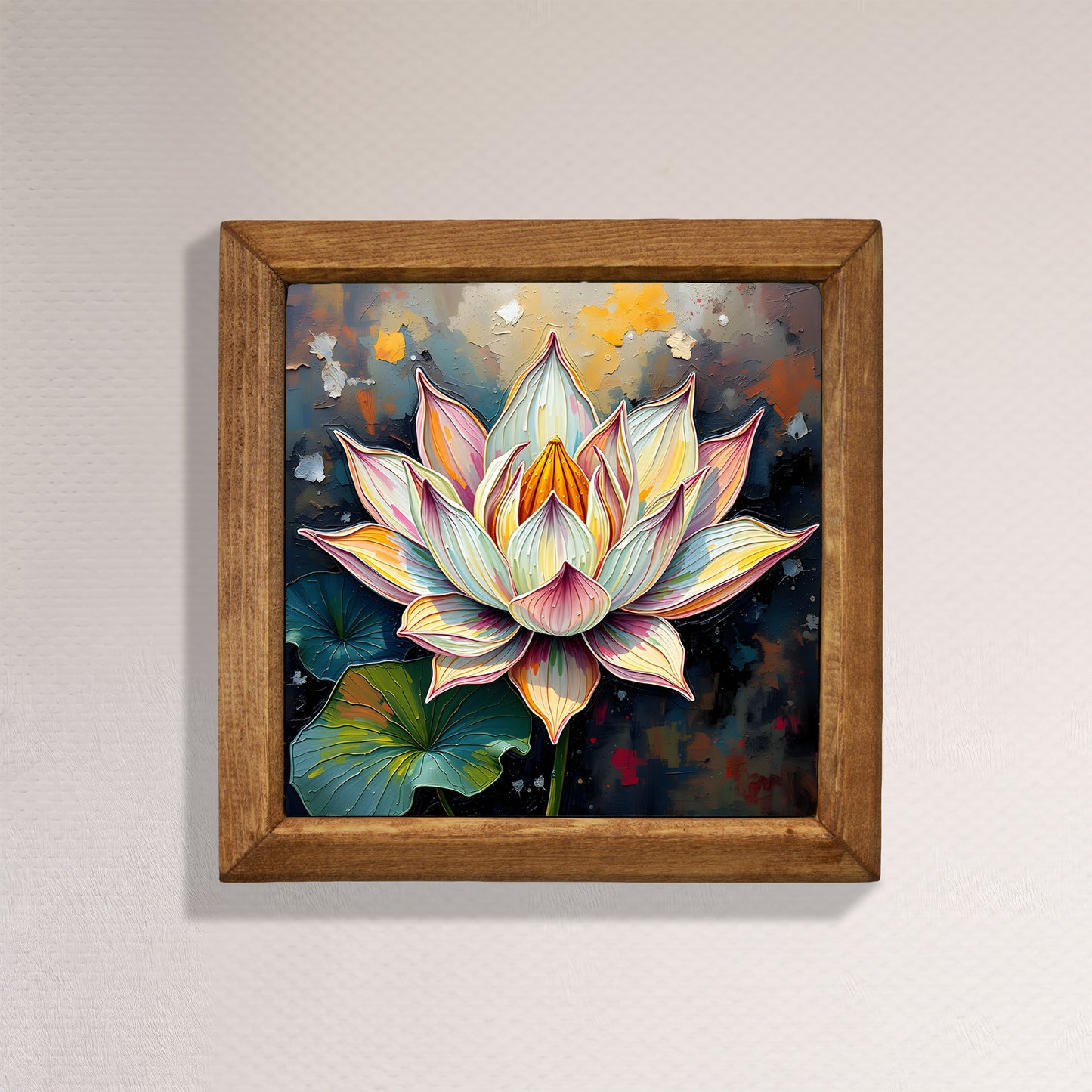 Lotus in Bloom Natural Stone Wall Art – Wood Frame