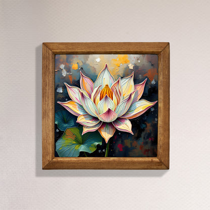 Lotus in Bloom Natural Stone Wall Art – Wood Frame