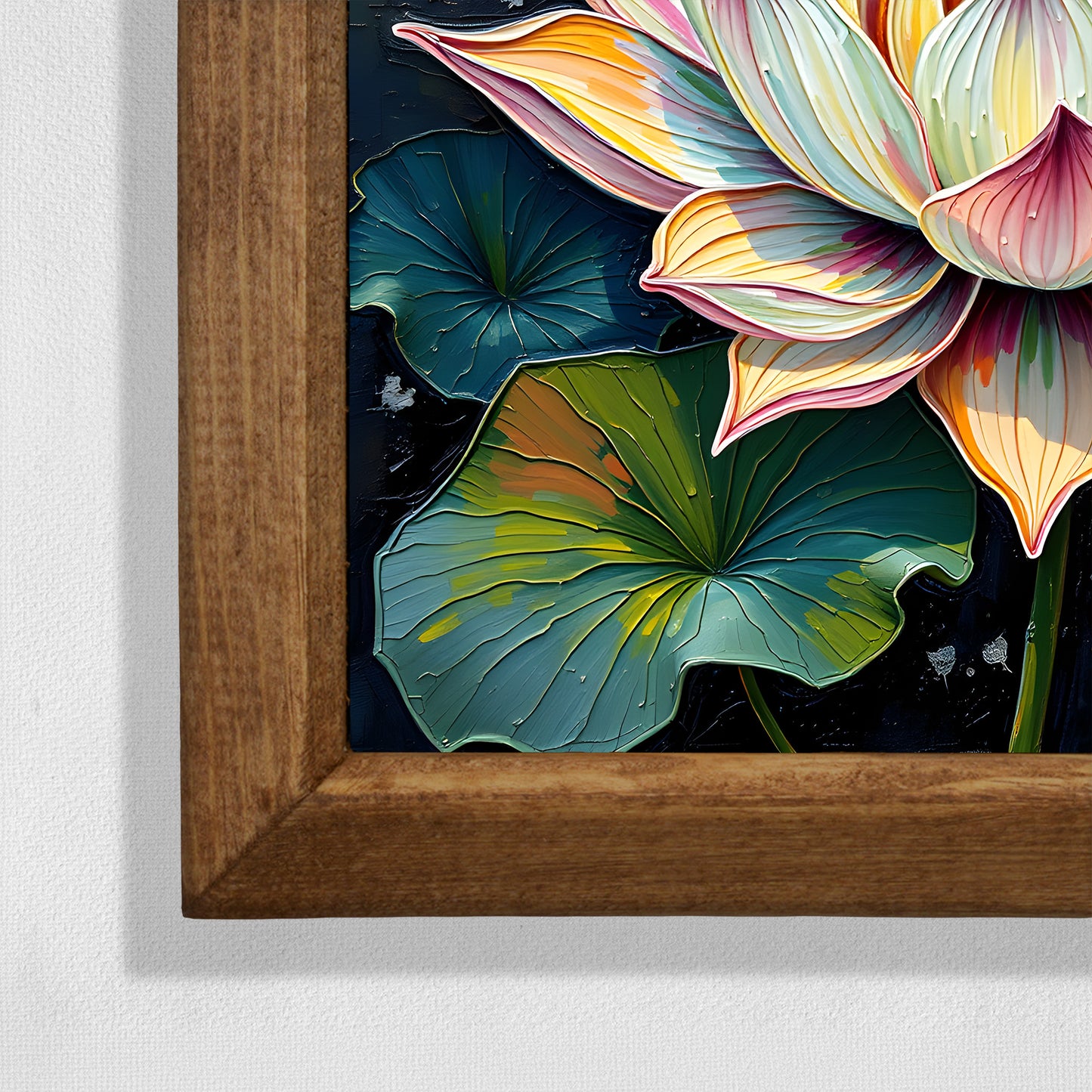 Lotus in Bloom Natural Stone Wall Art – Wood Frame