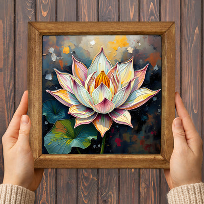 Lotus in Bloom Natural Stone Wall Art – Wood Frame